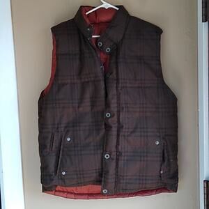 Prana Mens Reversible Outdoor Active wear Down Orange Brown Puffer Vest Size L